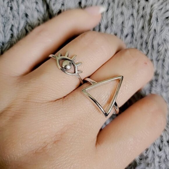 Slice of Life Triangle Ring, Sterling Silver Ring, high polished, Boho Chic - Picture 5 of 9